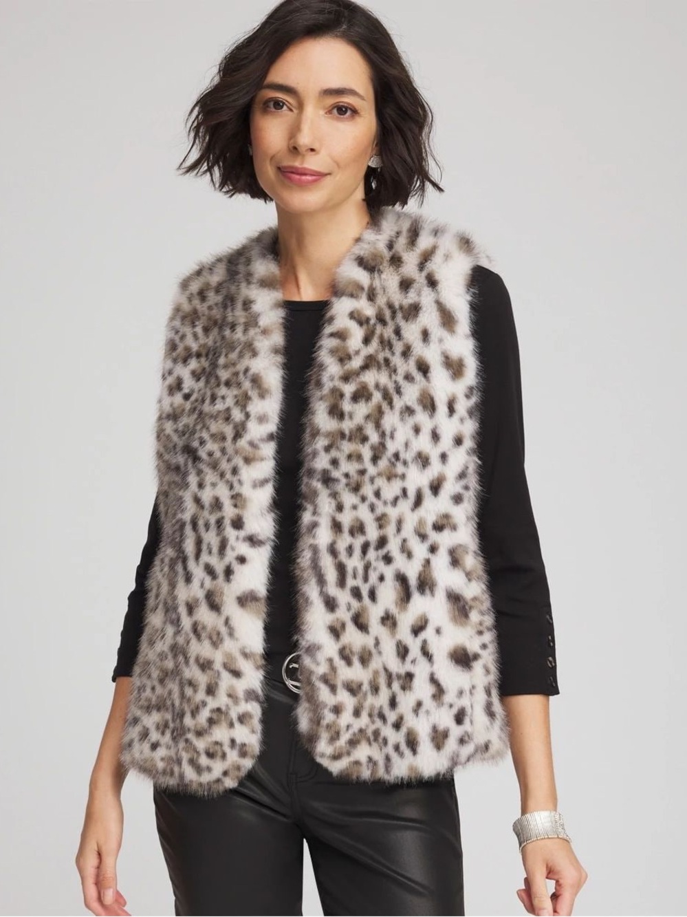 NWT Chico’s Snow Leopard Faux Fur Vest